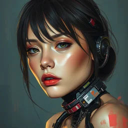 an attractive young female cyborg, highly detailed oil painting, impasto brush strokes, soft light, 8 k, cyberpunk colour palette, dramatic composition, dramatic lighting, sharp focus, concept art, masterpiece, by adrian ghenie and jenny saville and zhang jingna