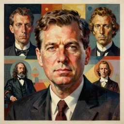 figurative avant garde postmodern monumental dynamic portrait of jfk by magritte and hogarth, inspired by william blake and gaugin, illusion surreal art, highly conceptual figurative art, intricate detailed illustration, controversial poster art, polish poster art, geometrical drawings