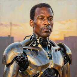 Painting of OJ Simpson as the T-800 Art by william adolphe bouguereau. During golden hour. Extremely detailed. Beautiful. 4K. Award winning.
