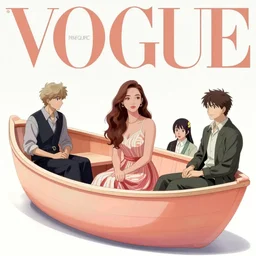vogue magazine, elle magazine, anime korean natalie portman sitting in a large half peach boat, ilya kuvshinov, greg rutkowski, john singer sargent, anime, trending on artstation, intricate