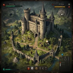 witcher in the old castle, game scene graph, fantasy art