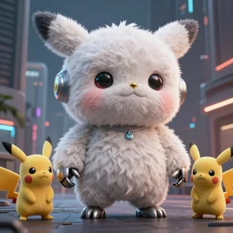 high quality 3 d render very cute fluffy cyborg!! hanuman! with gold nose piercings, highly detailed, cyberpunk mumbai in the background, unreal engine cinematic smooth, in the style of solaris & detective pikachu, hannah yata charlie immer, moody light, low angle, uhd 8 k, sharp focus