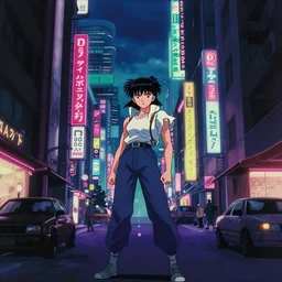cyberpunk street view, film still from japanese animated cyberpunk film Akira movie with art direction by Katsuhiro Otomo, wide lens