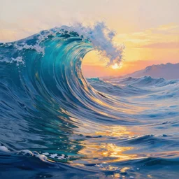 fantastically psychedelic ocean wave, vivid water, gorgeous ripples, backlit, sunset, refracted lighting, outdoors, elegant, highly detailed, lifelike, photorealistic, digital painting, artstation, illustration, smooth, sharp focus, art by collier, krenz cushart, alphonse mucha