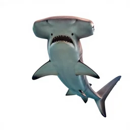 fluffy hammerhead shark, high detail photograph, full body, isolated on a pure white background, centered, entire subject in frame, sharp focus, soft studio lighting
