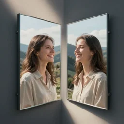 an ai drawing a mirror picture of an ai, ai is happy if self aware or unhappy if not