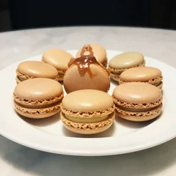 A delicious plate of French macarons, food photography, Michelin Star, low angle