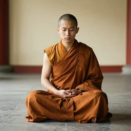 a monk meditating on the floor