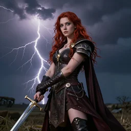 ezra scarlet, holding a sword, epic photo, moody lightning, 8 k