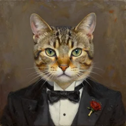 cat as the godfather, oil in canvas, masterpiece