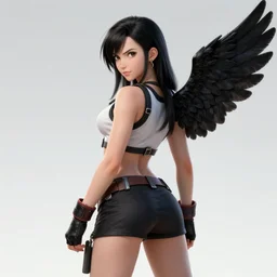 high quality artwork of tifa lockhart with black wing, featured on artstation