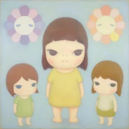 I Bite Through It, painting by Takashi Murakami, Chiho Aoshima, Yoshitomo Nara and Aya Takano , Superflat art movement, chibi, soft pastel colors, very ethereal ,fauvism