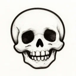 detailed etching line art stencil, cute skull laughing, tattoo digital design