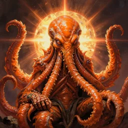 portrait of orange cthulhu by greg rutkowski in the style of moebius