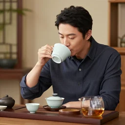 liu ming drinking chinese tea
