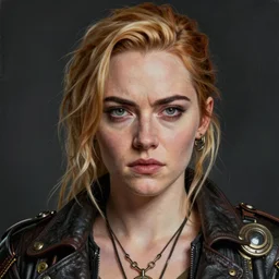 portrait painting of a scowling dieselpunk emma stone, sharp focus, award - winning, trending on artstation, masterpiece, highly detailed, intricate. art by josan gonzales and moebius and deathburger