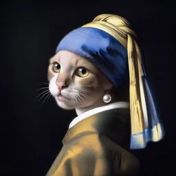 a colorful cat with a Pearl Earring by Johannes Vemeer, masterpiece, old master, grand master