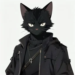 portrait anime still of an anthropomorphic male black tabaxi cat furry fursona, handsome eyes, wearing dark grungy clothing, official key anime visual still, studio ghibli, modern anime style