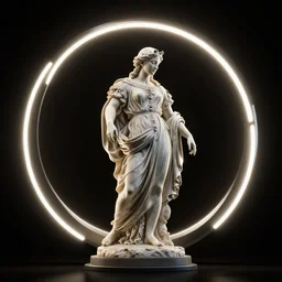 a renaissance statue inside a neon ring 3 d render, black background, ray tracing, 8 k resolution, shar focus, hyper detailed, hyper realistic