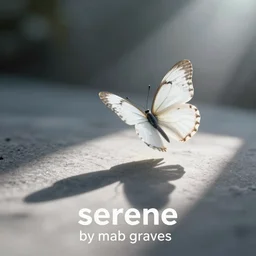 serene by mab graves. a beautiful conceptual art of a white butterfly fluttering away, into bright light.
