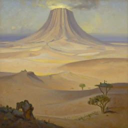 The ash lands of Morrowind by Bruce Pennington, fantasy landscape, oil painting, 8k, featured on artstation, elegant, intricate