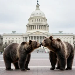 vladimir putin rinding a bear in front of the capitol