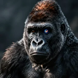 a gorilla with a cyber punk eye