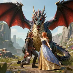 a dragon saving a princess, unreal engine 5