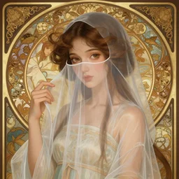 cute brown woman wearing a transparent night gown and hanfu face veil, fantasy, intricate, highly detailed, digital painting, artstation, concept art, wallpaper, smooth, sharp focus, illustration, art by artgerm and greg rutkowski and alphonse mucha