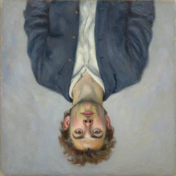 An impressionist oil painting of a man with his face upside down