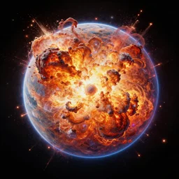 isometric view planet exploding, art by greg rutkowski, intricate, ultra detailed, photorealistic, vibrante colors, trending on artstation, octane render, 4 k, 8 k