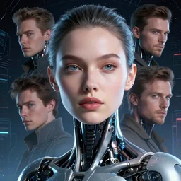 retrofuturistic portrait of a beautiful woman cyborg, space graphics in background, close up, quint buchholz, wlop, dan mumford, artgerm, liam brazier, peter mohrbacher, raw, featured on artstation, octane render, cinematic, elegant, intricate, 8 k
