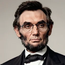 Photo of Abraham Lincoln wearing Warby Parker glasses, soft studio lighting, photo taken by Martin Schoeller for Abercrombie and Fitch, award-winning photo, 24mm f/1.4