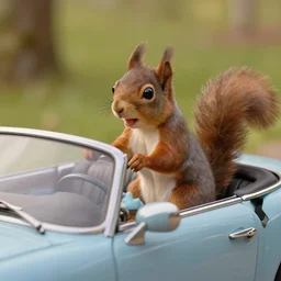 highly detailed matte painting of a happy squirrels riding in a convertible car, by mark ryden, lowbrow, 8 k resolution.