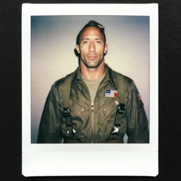 polaroid potrait of dwayne johnson as usa pilot army, in 1 9 4 5