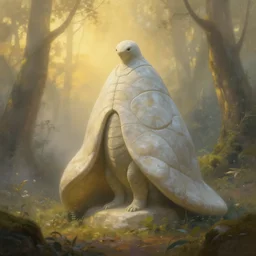 tardigrade statue in the forest, smooth, stone, ethereal, fantasy, elegant, fog, golden hour, digital painting by lee madgwick, masterpiece