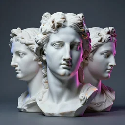 3 d renaissance statue head, mix with neon art, highly detailed