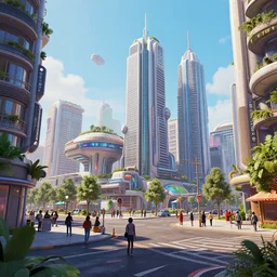 a beautiful street level drawing of small section of a future funk space city, unreal engine, illustrated by Marcin Rubinkowski