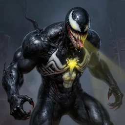 venom fused with deadshot yellow eye spotlight, ultra realistic digital painting by greg rutkowski
