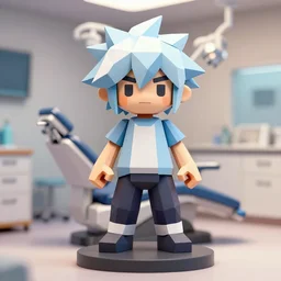 cloud strife final fantasy low poly model standing in a dentist's office