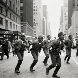 old black and white photo, 1 9 1 3, depicting terminators rampaging through the bustling streets of new york city, historical record