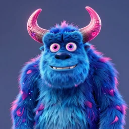 a two headed xanathar made of bioluminescence in the art style of monsters inc, crisp 8 k line art, digital painting, artstation, unreal engine, octane render, emissive lighting, concept art, matte, sharp focus, hyper realistic lighting, illustration, deep royal blue and pink color scheme, art by carne griffiths