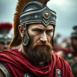 a badass portrait photo of putin as king leonidas of sparta and a force of 3 0 0 men fight the persians at thermopylae in 4 8 0 b. c., sigma 8 5 mm lens f / 1. 4, blurred background