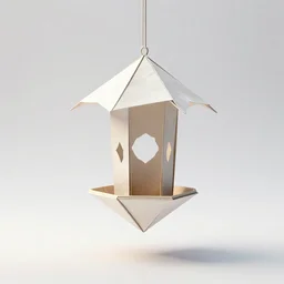 origami-style bird feeder, clean 3d render, octane render, isolated on a pure white background, centered, entire object in frame, sharp focus, soft studio lighting