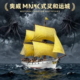 in the raging storm night sea white ship bearing lemon - yellow sails, horror motive, lovecraft, tentacles, travel poster artwork by michael whelan and tomer hanuka, high contrast, full of details, by makoto shinkai and thomas kinkade, matte painting, trending on artstation and unreal engine