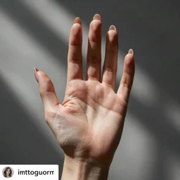 photo of one!! detailed elegant woman's hand palm up, long nails, instagram photo, studio photo