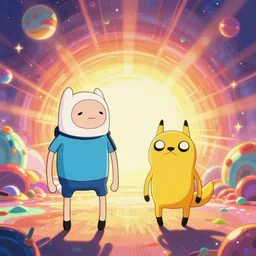 finn the human and jake the dog on an acid trip, adventure time cartoon network, pendleton ward, animated, digital art, colourful