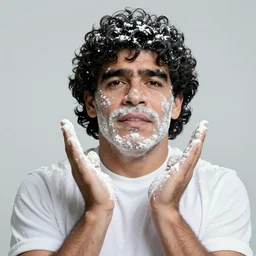 a photo of Diego Maradona covered in talcum powder
