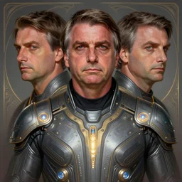 symmetry!! portrait of jair bolsonaro, sci - fi, tech wear, glowing lights!! intricate, elegant, highly detailed, digital painting, artstation, concept art, smooth, sharp focus, illustration, art by artgerm and greg rutkowski and alphonse mucha