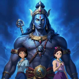 portrait of a majestic indian god by ilya kuvshinov and anna dittmann and studio ghibli and wlop and rossdraws, digital art, blue lighting, trending on artstation, anime arts, featured on pixiv, blue lighting, hd, 8 k, highly detailed, good lighting, beautiful, epic, masterpiece